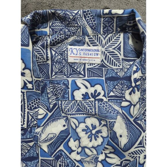 Vintage KY's International Fashion Hawaiian Shirt Men's Size XL Blue - Picture 3 of 8